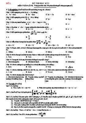 Đề thi học kỳ I môn Toán 8